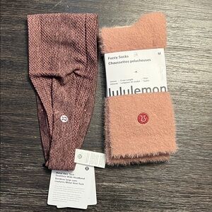 Lululemon Brown Metal Vent Tech Headband and Fuzzy Socks size medium .